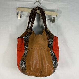The Sak Leather Colorblock Tote Bag Accent Braided Handle Shoulder Bag‎